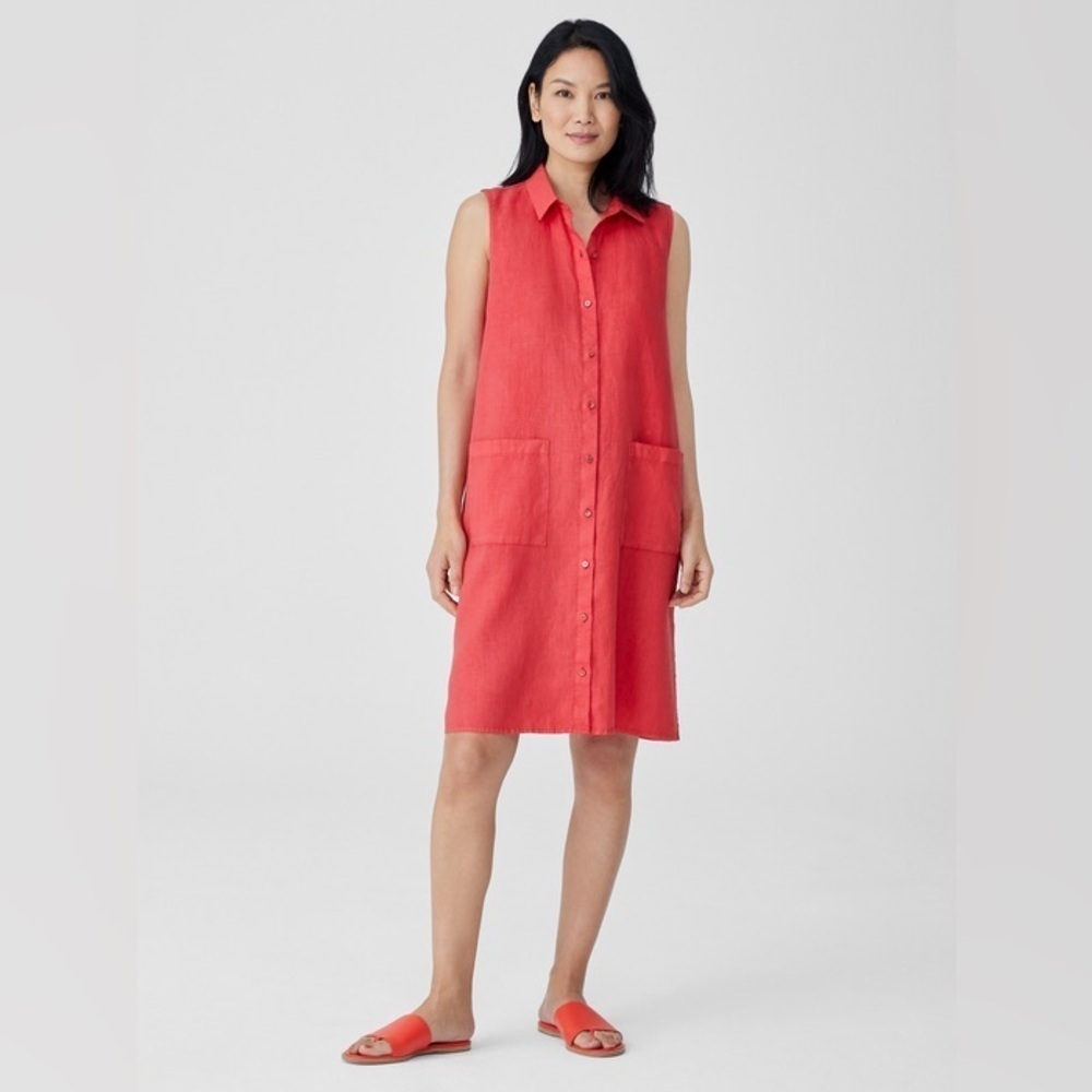 NWOT - Eileen Fisher Garment-Dyed Organic Linen Classic Collar Dress - Size XXS